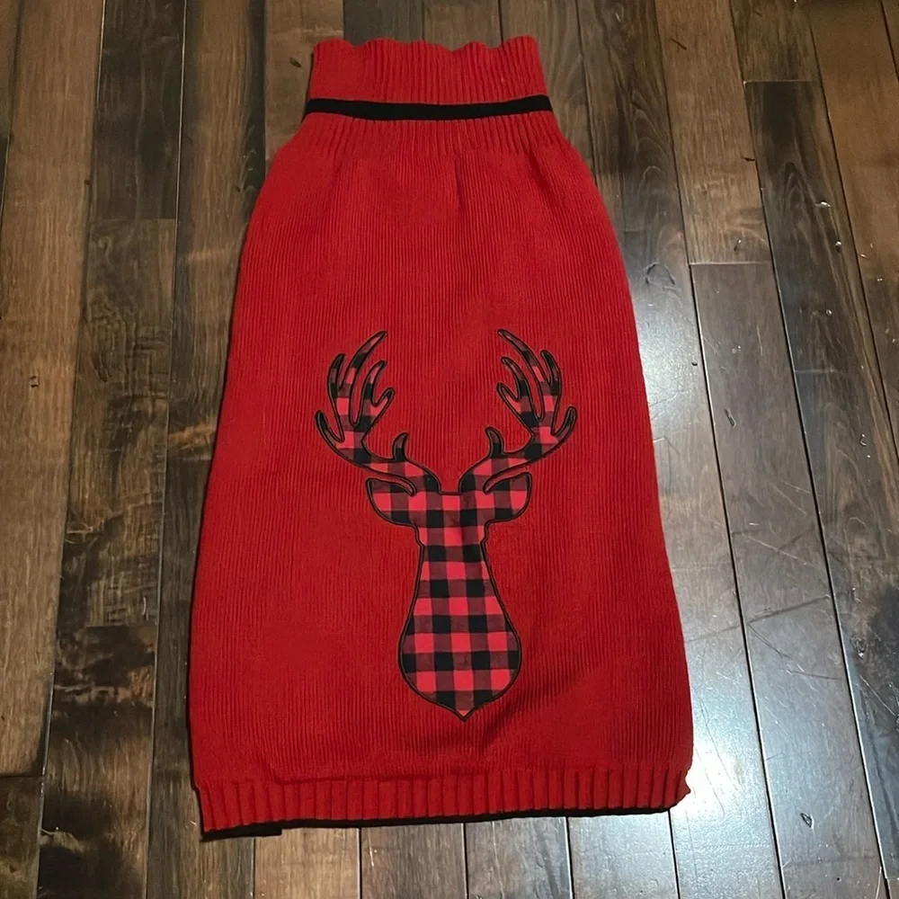 Telluride Dog Sweater Reindeer Elk Plaid Red Size XXL